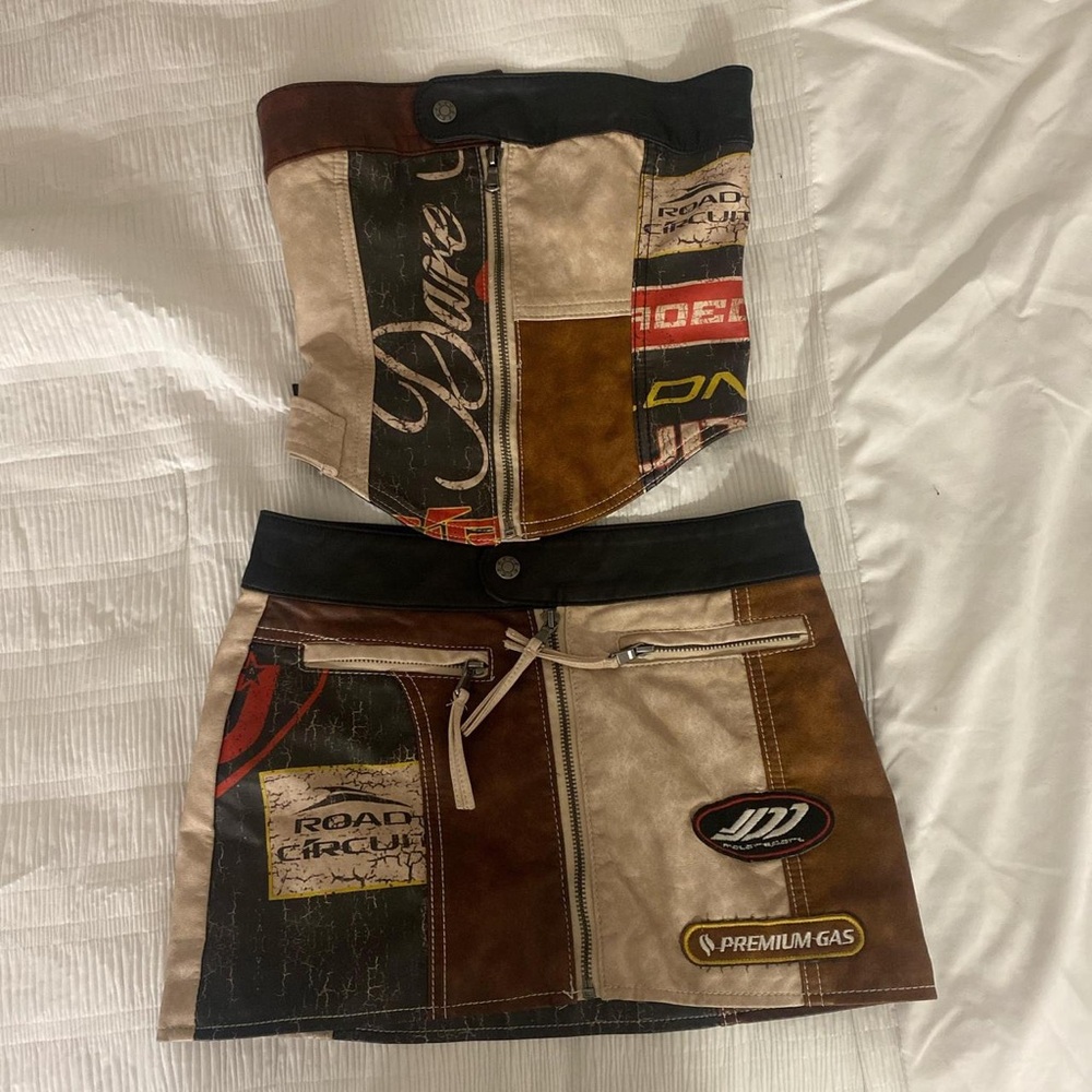 Jaded London Brown Tan Black Patchwork Mini Skirt Set - Picture 1 of 7
